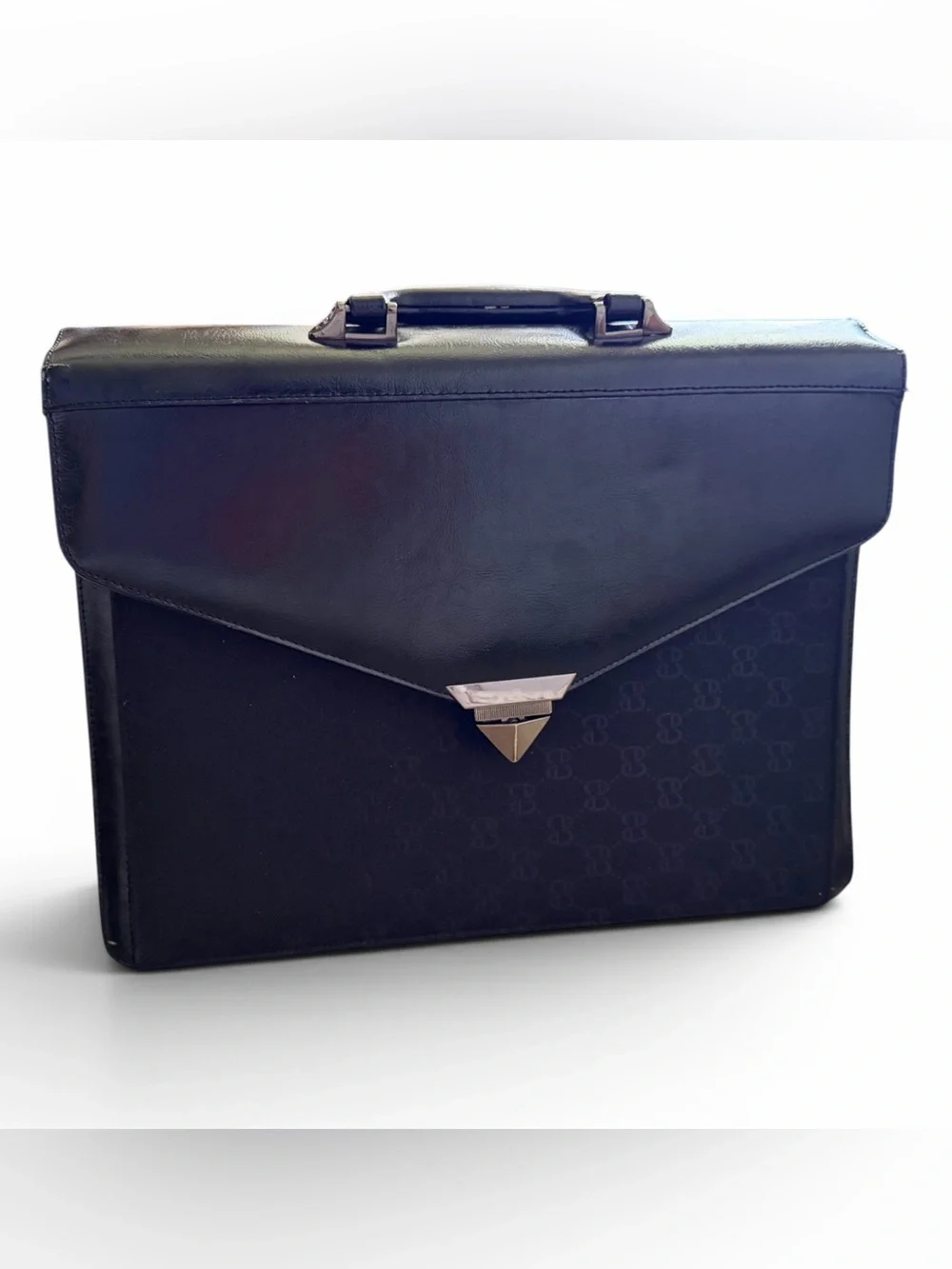 Unisex Gucci GG Supreme Vtg Black Canvas Briefcase Triangle Buckle Old School